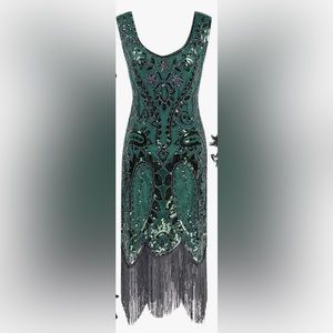 Flapper 1920’s Style Women’s Dress Green/Black